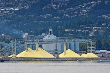 Large Bulk of Sulphur, the primary component of Sulfuric Acid waiting for shipping out of Vancouver