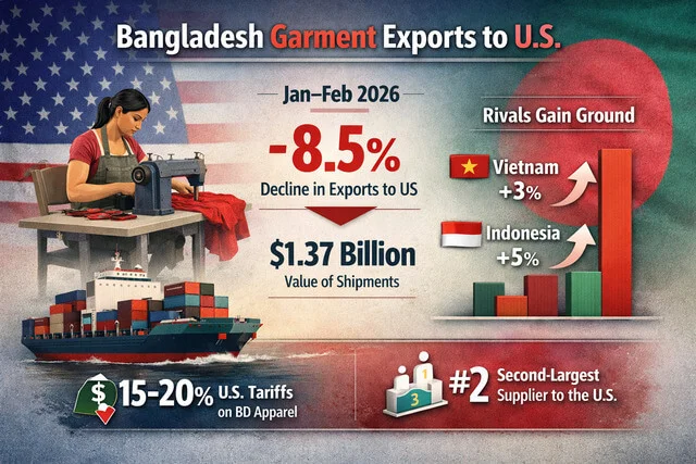 Bangladesh Garment Exports to US Drop 8.5% as Rivals Gain Ground